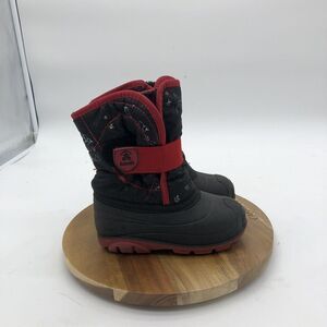 Kamik Snow bug Snow Boots Boys 9 Black Red Mid-Calf Pull On Space Rocket
